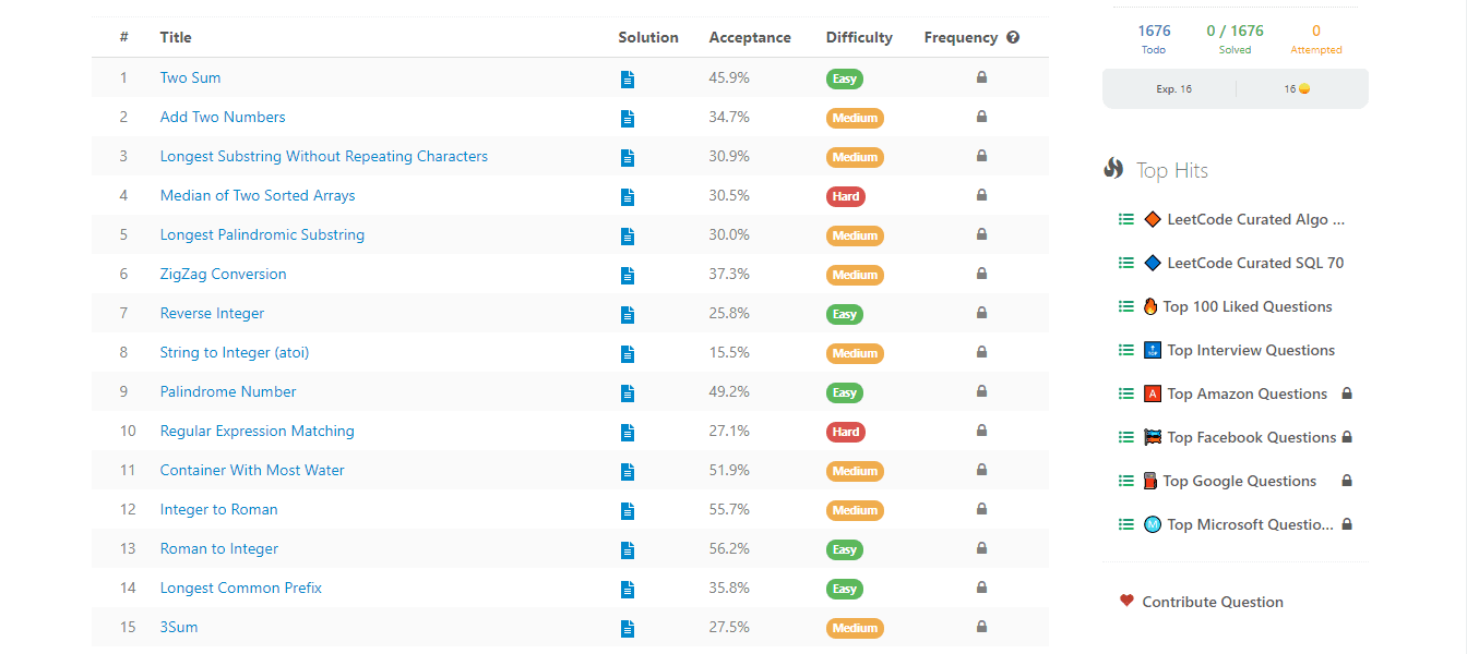 Retos de programación en Leetcode